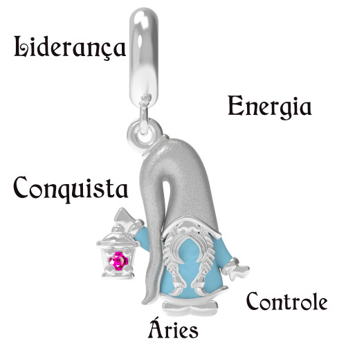 Berloque de Prata Gnomo Signo de Áries Link com Resina