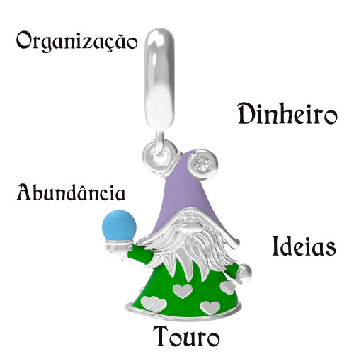 Berloque de Prata Gnomo do Signo de Touro Link com Resina