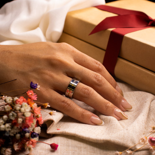 Aliança de Aço Plus com Filete em Ouro 8mm