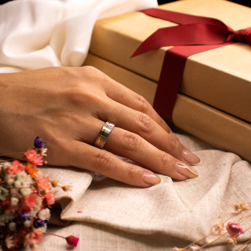 Aliança de Aço Paris com Filete Gold Ipg e Zircônia 6mm