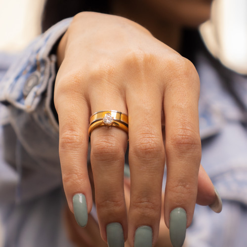 Aliança de Aço Vênus com IPG e Zircônia 5mm