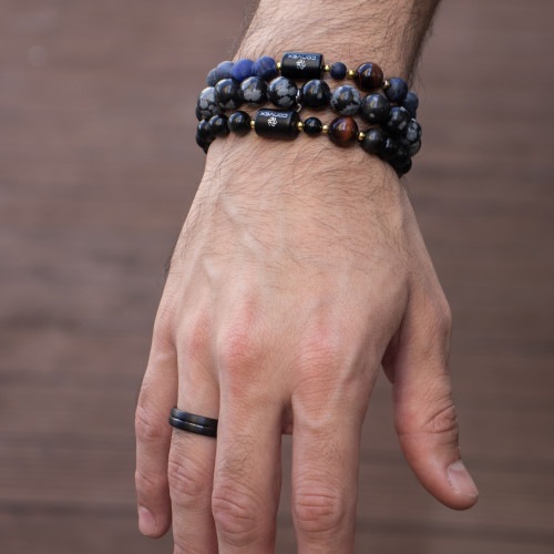 Pulseira Nordic Alfdis Pedra Sodalita Azul 5mm Olho de Boi 8mm 19cm