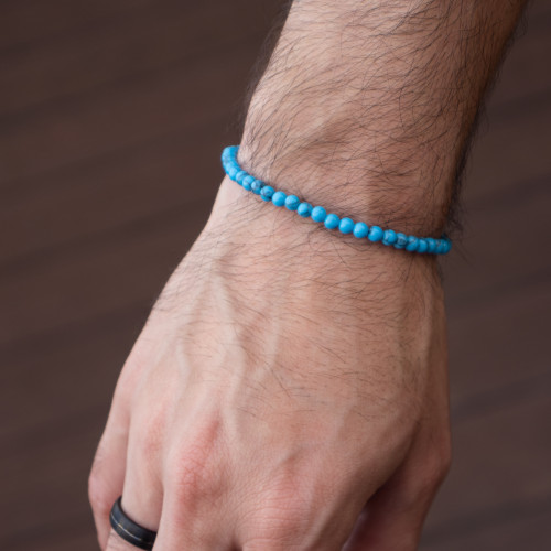 Pulseira Nordic Aksel Pedra Turquesa 5mm Olho de Tigre 6mm 19cm