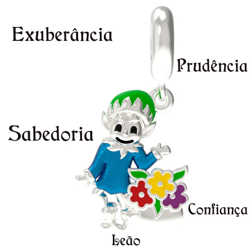 Berloque de Prata Duende do Signo de Leão Link com Resina