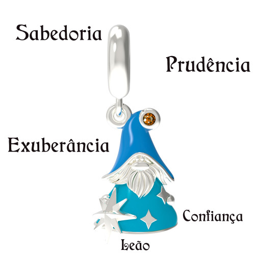 Berloque de Prata Gnomo do Signo de Leão Link com Resina