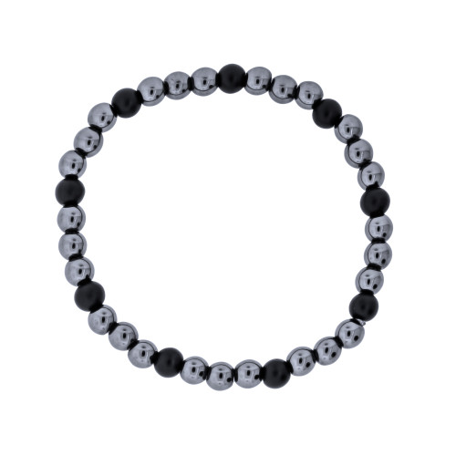 Pulseira de Pedra Onix e Hematita 6mm 20cm com Silicone