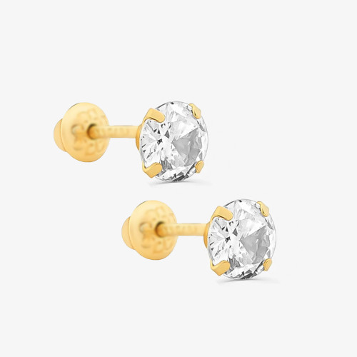 Brinco de Ouro 18K Zircônia Redonda 3mm Tarraxa Baby