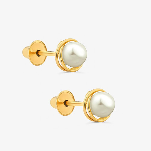 Brinco de Ouro 18k Baby Rococó com Pérola 3mm cartela com 12 pares