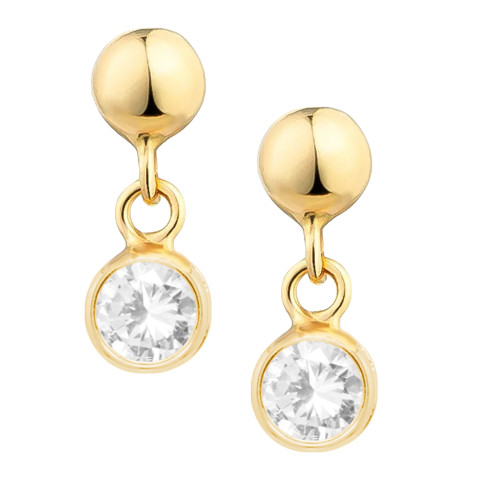 Brinco de Ouro 18k Baby Bolinha com Zircônia Branca 3mm cartela com 12 pares