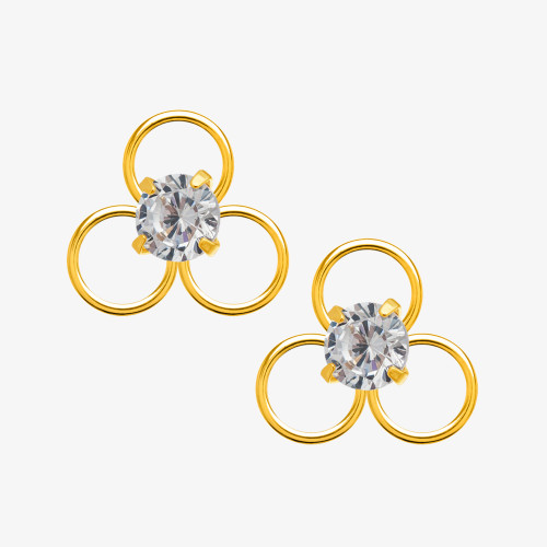 Brinco de Ouro 18k Baby 3 Argolas com zircônia cartela com 12 pares