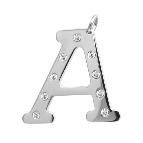 Pingente de Aço Letra A com Zircônia 32x30mm