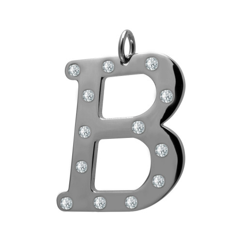 Pingente de Aço Letra B com Zircônia
