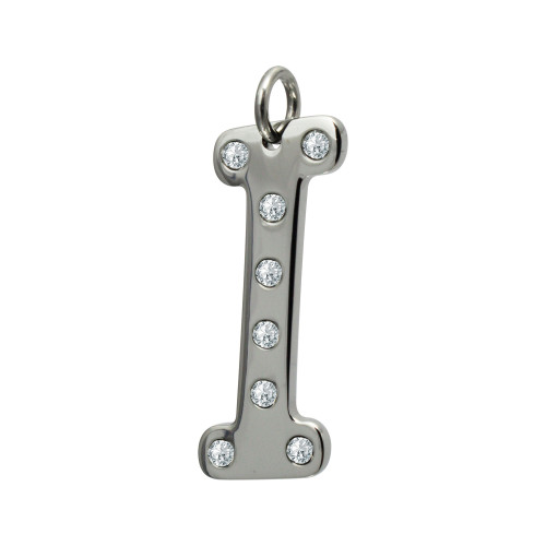 Pingente de Aço Letra I com Zircônia