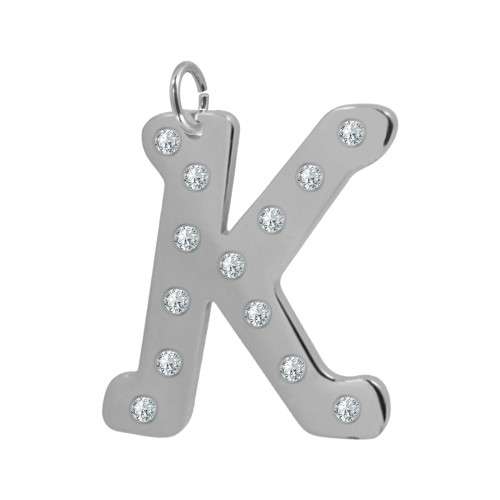 Pingente de Aço Letra K com Zircônia
