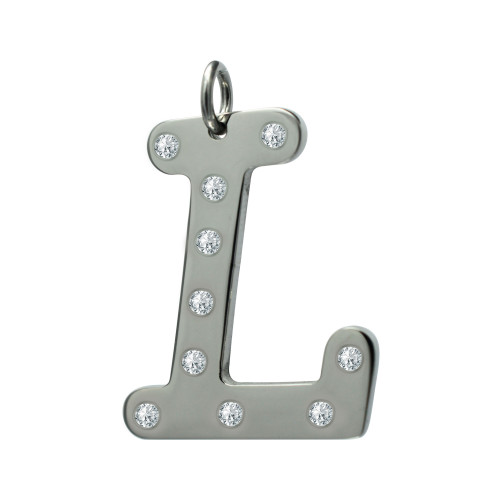 Pingente de Aço Letra L com Zircônia