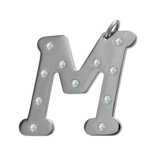 Pingente de Aço Letra M com Zircônia