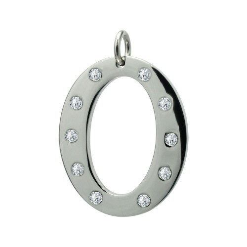 Pingente de Aço Letra O com Zircônia