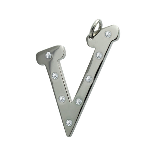 Pingente de Aço Letra V com Zircônia