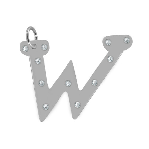 Pingente de Aço Letra W com Zircônia