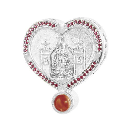 Pingente de Prata Neo Crystal Coração NSra Aparecida Lente a palavra Amor em 100 Idiomas