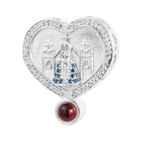 Pingente Prata Rodinada Neo Crystal Coração NSra. Aparecida com Zircônias Brancas/Azuis
