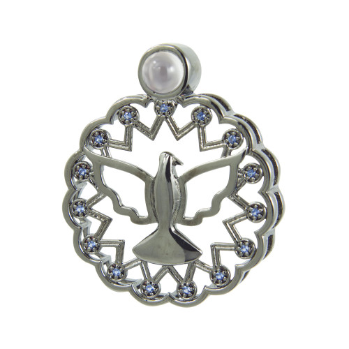 Pingente de Prata Neo Crystal Espírito Santo com Zircônias Lente Oração O Senhor é meu Pastor