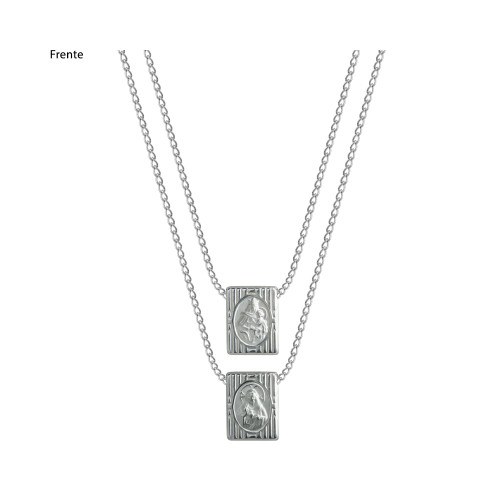 Escapulário de Aço Sagrado Coração de Jesus e Nossa Sra do Carmo 60cm