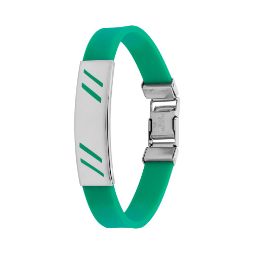 Pulseira de Aço Color Teen Verde Chapa com Diagonal 10mm 21cm
