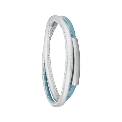 Pulseira de Aço e Corino Duo Light Blue e Silver 5mm