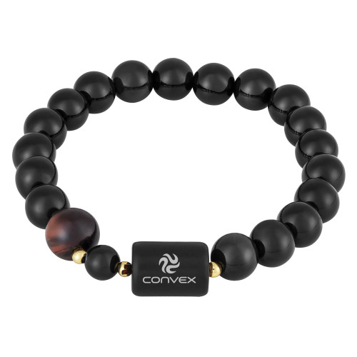 Pulseira Nordic Noírín Pedra Obsidiana 8mm Olho de Boi 10mm 20cm