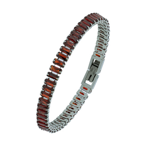 Pulseira de Aço Riviera Rubi Zircônia Baguete 18cm