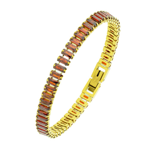 Pulseira de Aço Riviera Rubi Zircônia Baguete 16cm IPG