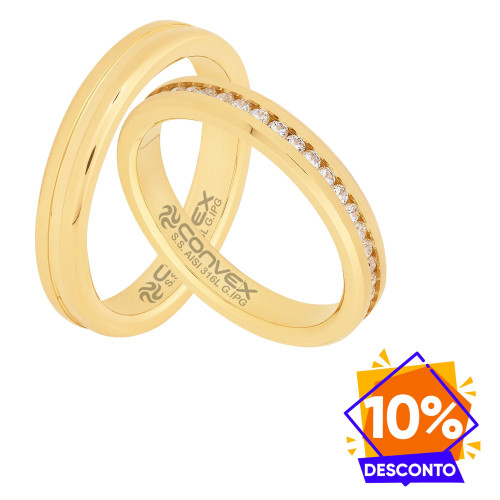 Par de Alianças de Aço Atena e Aton Gold IPG