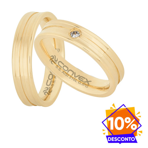 Par de Alianças de Aço  Dyo e Ena Aço Dourado