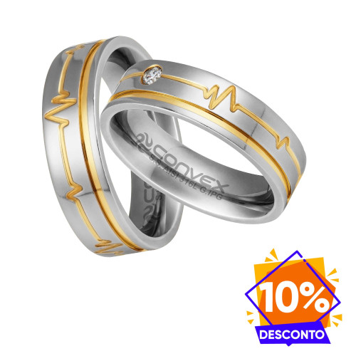 Par de Alianças de Aço  Heart Beat Feel e Heart Beat Feel Shine