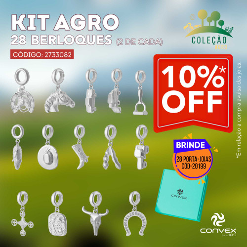 Kit Berloques de Prata Coleção Agro 28 Berloques