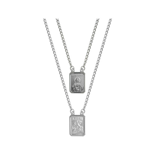 Escapulário de Aço Sagrado Coração de Jesus e São Jorge 60cm