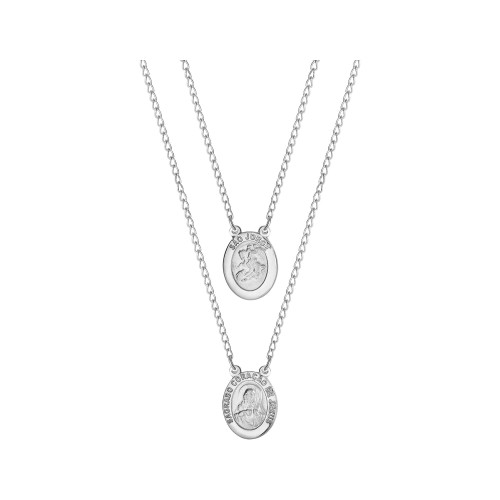 Escapulário de Aço Oval Sagrado Coração de Jesus e São Jorge 60cm