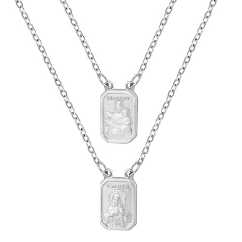 Escapulário de Aço Mini Nsra do Carmo e Sagrado Coração de Jesus 9x7mm 60cm