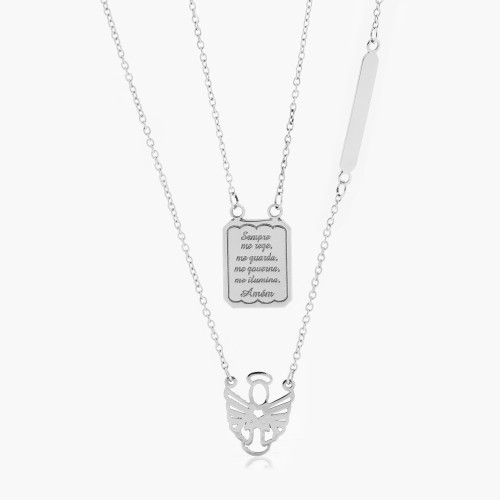 Escapulário de Aço Anjo da Guarda com Oração 14x11mm 60cm
