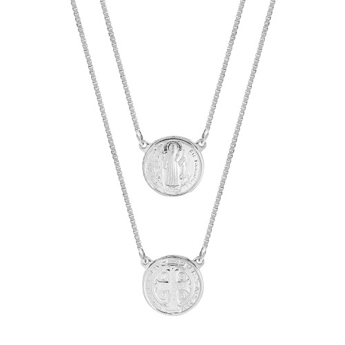 Escapulário de Aço São Bento Redondo 16mm 65cm Corrente Veneziana