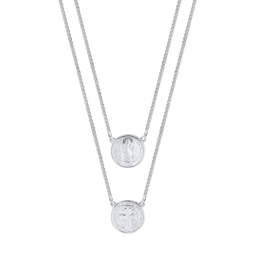 Escapulário de Aço Mini São Bento 8mm 65cm Corrente Veneziana