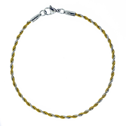 Tornozeleira de Aço Corda Bicolor Prateada e Dourada IPG 22cm
