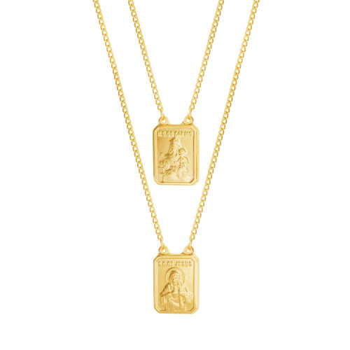 Escapulário de Aço Nossa Sra do Carmo e Sagrado Coração de Jesus Gold IPG 60cm