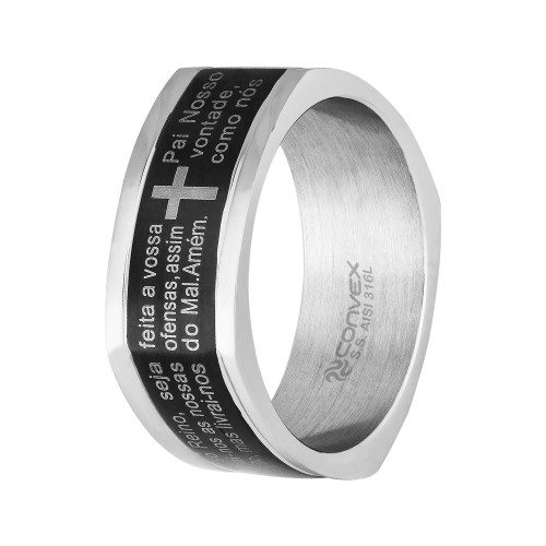 Anel de Aço Faith com Oração Pai Nosso e Resina 9mm
