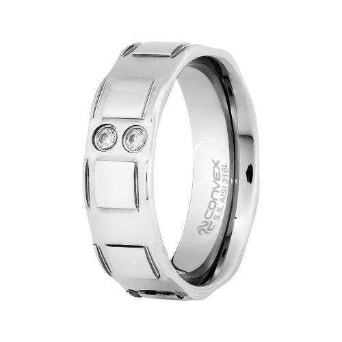 Aliança de Aço Fancy 7mm com 2 Zircônias