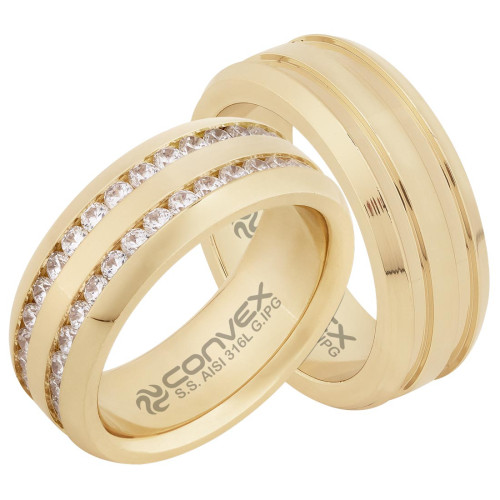 Par de Alianças de Aço Troya Dupla e Eros  Gold IPG