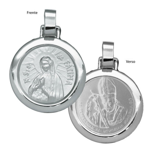 Pingente de Aço NSra. de Fátima e João Paulo II Redondo 30mm