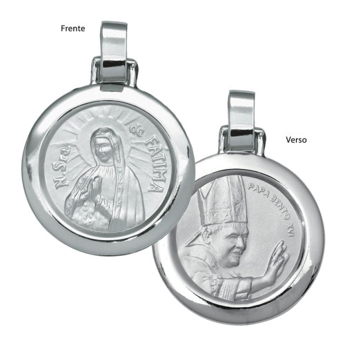 Pingente de Aço NSra. de Fátima e Bento XVI Redondo 30mm