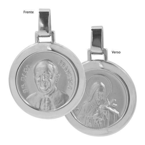 Pingente de Aço Papa Francisco e Santa Terezinha Redondo 30mm